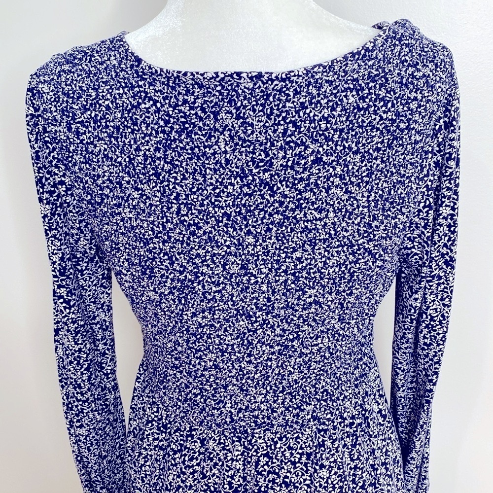 Old Navy navy and White smocked long sleeve A-Line Dress - Picture 7 of 11